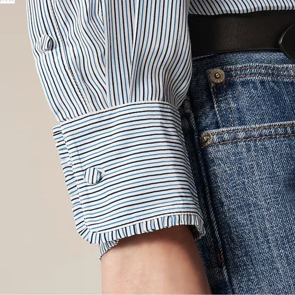 J. Crew Blue/White Striped Tie Neck Blouse Size XS - Picture 2 of 8